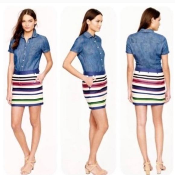 J Crew skirt with pockets multi-stripe mini Sz 2 - Picture 2 of 9